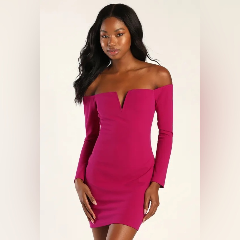 NWT Lulus Over the Swoon Magenta Off-the-Shoulder Bodycon Dress